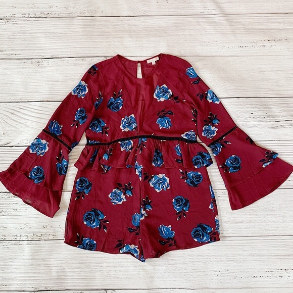 GIANNI BINI FLORAL WINE COLOR ROMPER S… - Picture 4 of 7